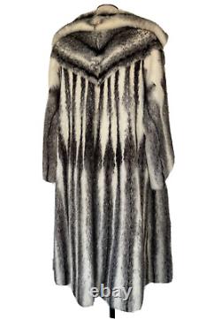 Perfect Condition RARE Real NATURAL CROSS MINK Fur Coat BLACK WHITE Full Length