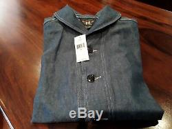 Polo Ralph Lauren Rrl Indigo Cotton Linen Shawl Military Chore Jacket (l) $490+