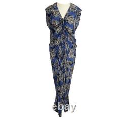 RAEY floral print 100% silk ruched maxi dress L