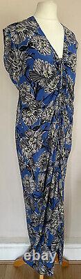 RAEY floral print 100% silk ruched maxi dress L