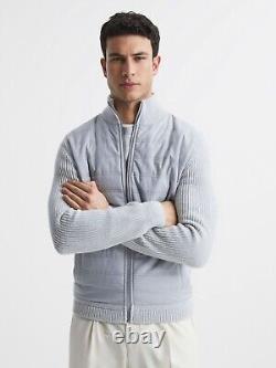 REISS Trainer Hybrid Quilt and Knit Zip-Through Jacket Coat in Soft Grey