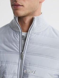 REISS Trainer Hybrid Quilt and Knit Zip-Through Jacket Coat in Soft Grey