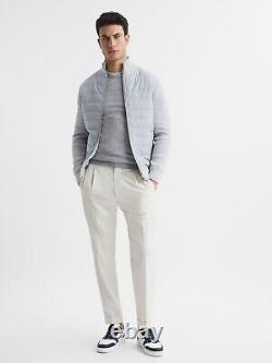 REISS Trainer Hybrid Quilt and Knit Zip-Through Jacket Coat in Soft Grey