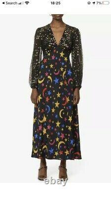 RIXO Melanie Graphic Print Silk Midi Dress Stars BNWT Size L / 14 RRP £335 Stars
