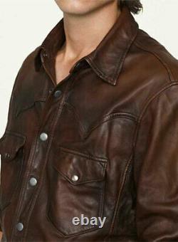 ROXA Men Leather Shirt Genuine Lambskin Soft Basic Vintage Jacket Biker Slim Fit