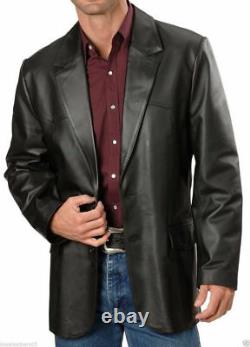 ROXA Men's Genuine Lambskin Handcraft Black Leather Blazer Soft TWO BUTTONS Coat