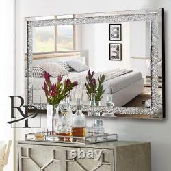 RP Crushed Diamond Mirror Wall Mounted 120 x 80cm Large Full Length Mirror Silv