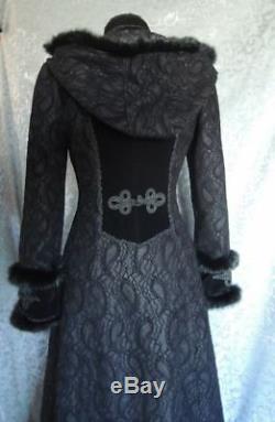 RQ-BL RQBL Womens Long Hooded Coat Jacket Black Gothic Steampunk HALLOWEEN! NWT