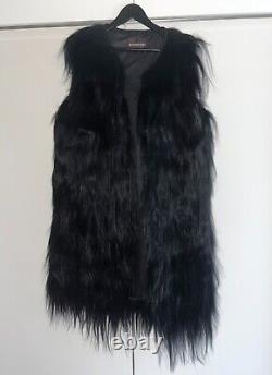 Real Goat Skin Fur Hair Gilet JET BLACK Full Length Sleeveless Coat
