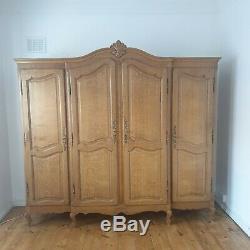 Real Quality Large Vintage French Louis XIV Solid Oak 4-Door Armoir / Wardrobe