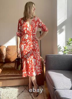 Rixo Katie Red Hawaii Floral Print Midi Dress Size Large L 14