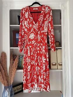 Rixo Katie Red Hawaii Floral Print Midi Dress Size Large L 14