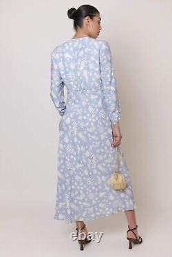 Rixo Katie Virtues of Rosemary Blue Floral Viscose Midi Dress Size Large