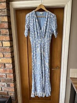 Rixo Katie Virtues of Rosemary Blue Floral Viscose Midi Dress Size Large