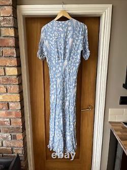 Rixo Katie Virtues of Rosemary Blue Floral Viscose Midi Dress Size Large