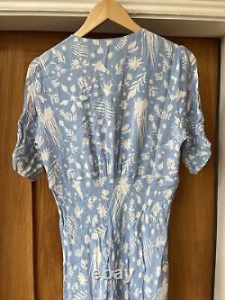 Rixo Katie Virtues of Rosemary Blue Floral Viscose Midi Dress Size Large