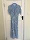 Rixo'virtues Of Rosemary' Blue White Floral Button Down Maxi Dress Sz L (uk 14)