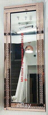 Rose Gold Floating Crystal Wall Mirror Large180x70cm Sparkly Full Length Tall
