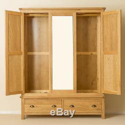 Roseland Oak Triple Wardrobe / Wardrobe With Mirror / Handcrafted Large Wardrobe