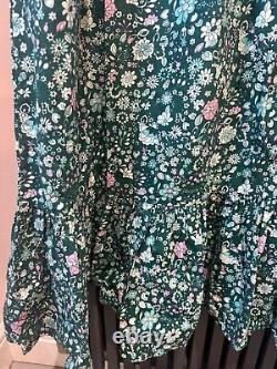 SOLD OUT Iris Collar Shae Dress L in green with pretty flower fabric, MAXI