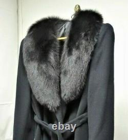 Saks Ladies Black Regency Cashmere Full Length Coat with Fox Fur Collar LARGE