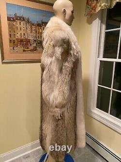 Size 12 Large Coyote & White Blush Arctic Fox Real Fur Coat 49 Long Full Length