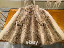 Size 12 Large Coyote & White Blush Arctic Fox Real Fur Coat 49 Long Full Length