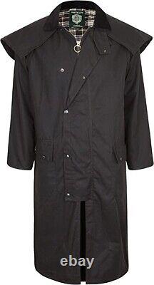 Stockman Full Length Wax Coat with Removable Hood (Waterproof Unisex Overcoat)