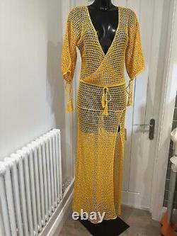 Stunning ANNA KOSTUROVA Handmade Orange Marigold Crochet Maxi Dress Size L