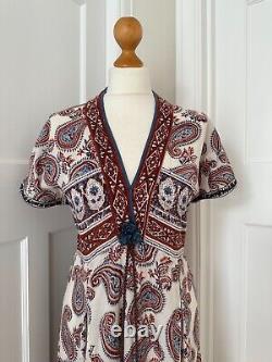 Stunning East Artisan Anokhi Hand Block Printed Cotton Gauze Maxi Dress L/xl