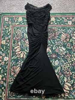 Tadashi Shoji Dress Large Black Mesh Overlay Ruched Full Length Fishtail Stretch