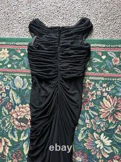 Tadashi Shoji Dress Large Black Mesh Overlay Ruched Full Length Fishtail Stretch