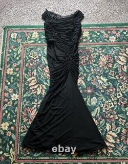 Tadashi Shoji Dress Large Black Mesh Overlay Ruched Full Length Fishtail Stretch