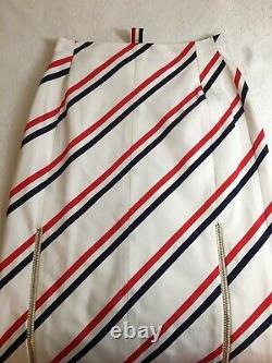 Thom Browne NY White Long Skirt Double Zip Diagonal Red Dark Blue Stripes Size L