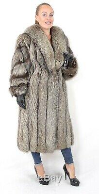 Us2537 Amazing Silver Fox Fur Coat Full Length Size L Class Of Blue Fox