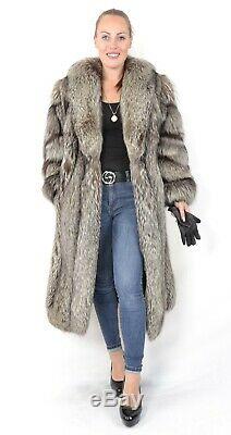 Us2537 Amazing Silver Fox Fur Coat Full Length Size L Class Of Blue Fox