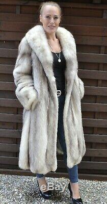 Us2545 Amazing Blue Fox Fur Coat Full Length Size L Class Of Siver Fox
