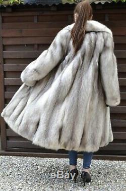 Us2545 Amazing Blue Fox Fur Coat Full Length Size L Class Of Siver Fox