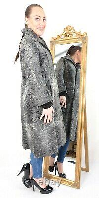 Us3095 Gray Swakara Persian Lamb Fur Coat Full Length Size L Persianer Mantel