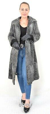 Us3095 Gray Swakara Persian Lamb Fur Coat Full Length Size L Persianer Mantel