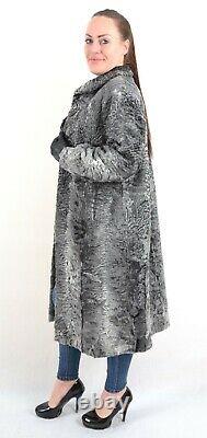 Us3123 Gray Swakara Persian Lamb Fur Coat Full Length Size L Persianer Mantel