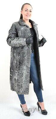 Us3123 Gray Swakara Persian Lamb Fur Coat Full Length Size L Persianer Mantel