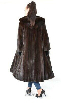 Us3351 Modern Real Saga Mink Fur Coat Full Length Hooded Size L Nerzmantel