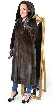 Us3351 Modern Real Saga Mink Fur Coat Full Length Hooded Size L Nerzmantel