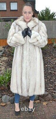 Us3394 Real Blue Fox Fur Coat Softy Skins Full Length Size L Blaufuchs Mantel