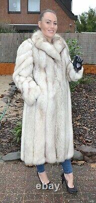 Us3394 Real Blue Fox Fur Coat Softy Skins Full Length Size L Blaufuchs Mantel