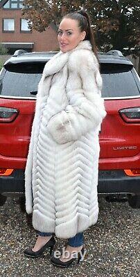 Us3457 Real Blue Fox Fur Coat Softy Skins Full Length Size L Blaufuchs Mantel