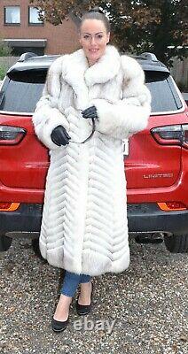 Us3457 Real Blue Fox Fur Coat Softy Skins Full Length Size L Blaufuchs Mantel
