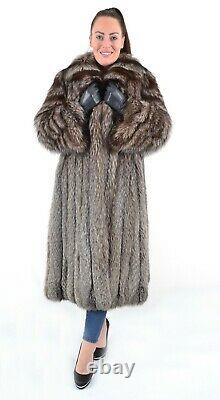 Us3463 Real Silver Fox Fur Coat Full Length Size L Class Of Blue Fox
