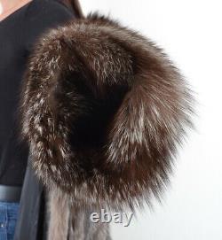 Us3463 Real Silver Fox Fur Coat Full Length Size L Class Of Blue Fox